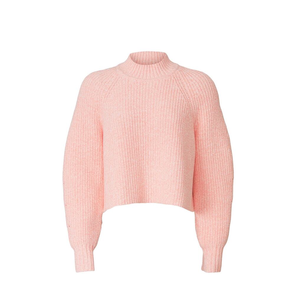 Club Monaco Pink Ribbed Knit Boxy Mock Neck Long Sleeve Pullover Sweater - Picture 6 of 16